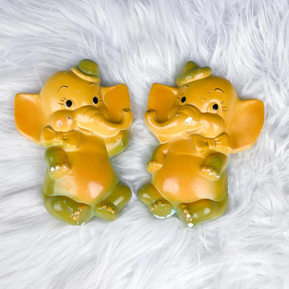 Vintage Chalkware Decor | 50's Miller Studios Elephant Plaster Plaques - Picture 2 of 7